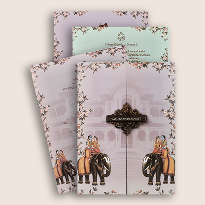 Nude Pink Door Style Embossed Floral Wedding Card - KVN08130