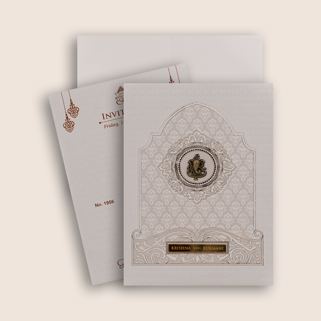 White Embossed Floral Invitation Card - KJTS1956