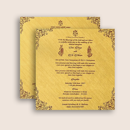 Gold Padded Elephant Wedding Card - KNPO5525G