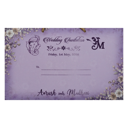 Purple Floral Padded Wedding Card-KSH72280