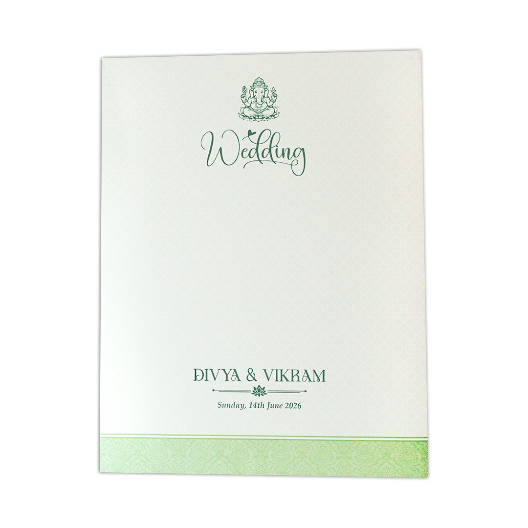 Green Embossed Procession Padded Wedding Card-KNMS9309
