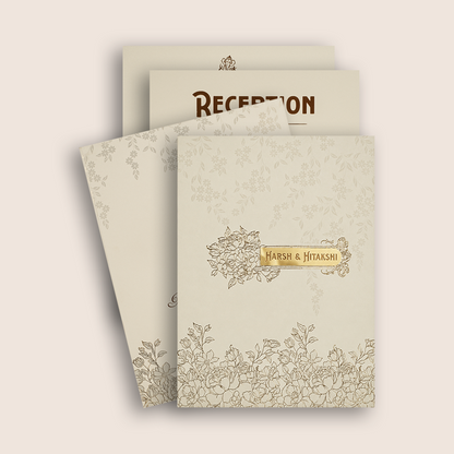 White Floral Embossed Padded Invitation Card - KPR010220
