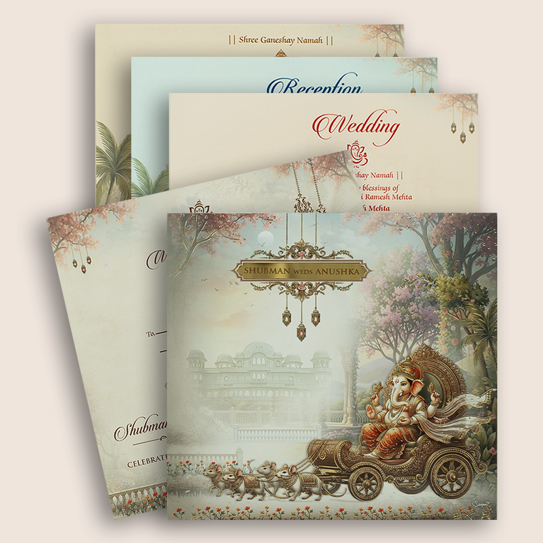 Grey Lord Ganesha Padded Wedding Invitation - KRB10540