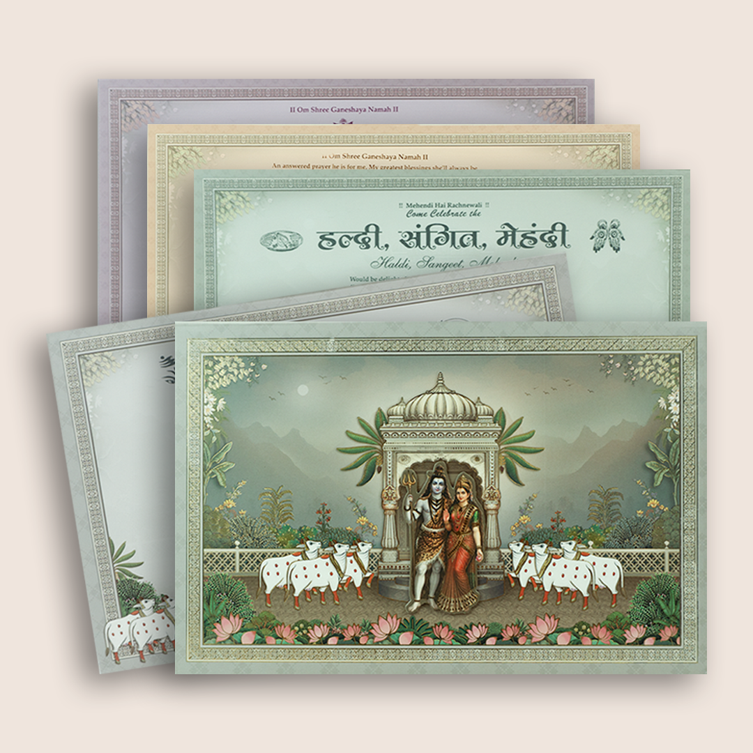 Grey Lord Shiva Parvathi Padded Invitation - KSH18010