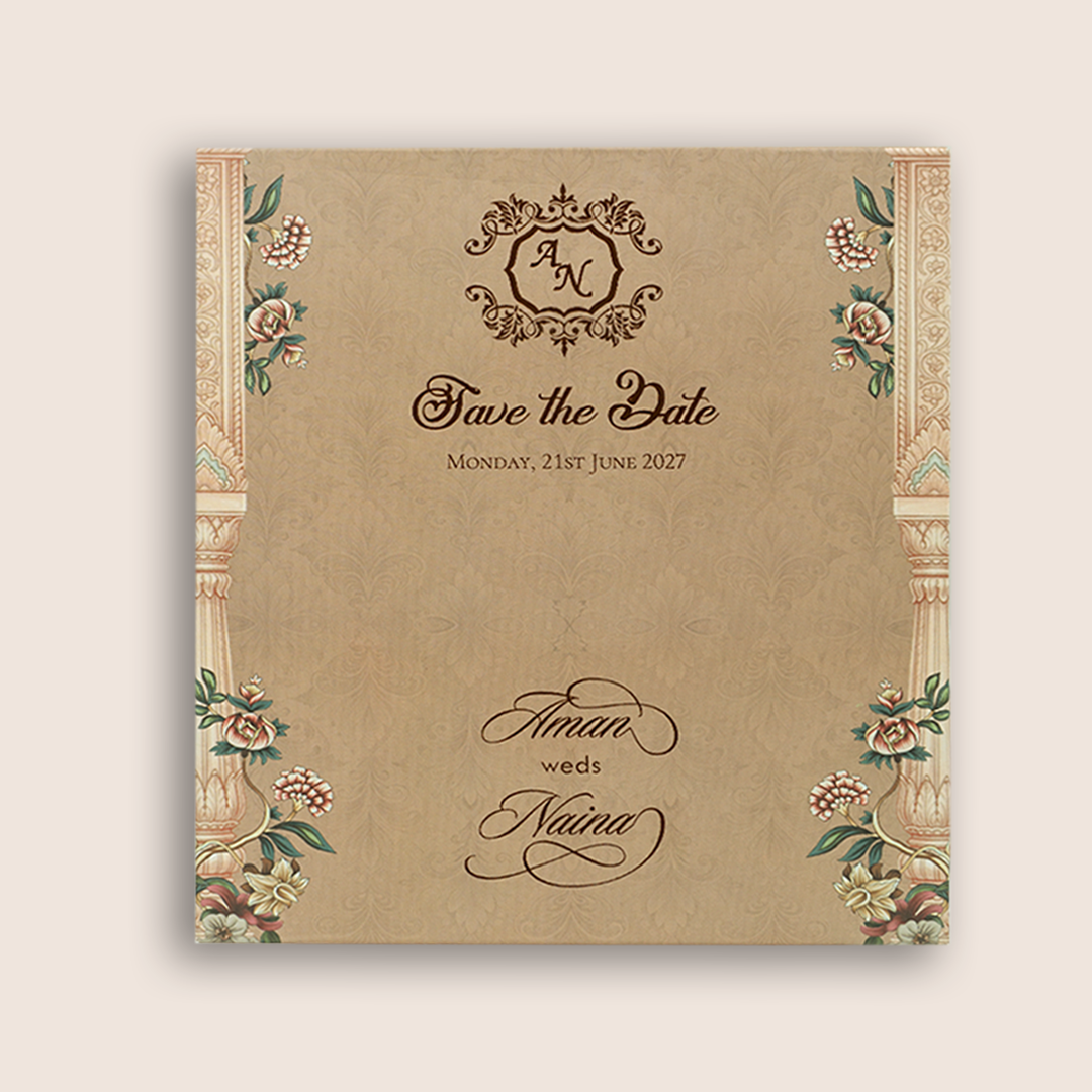 Pastel Brown Laser Cut Floral Wedding Invitation - KVN07850