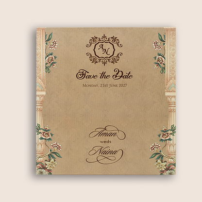 Pastel Brown Laser Cut Floral Wedding Invitation - KVN07850