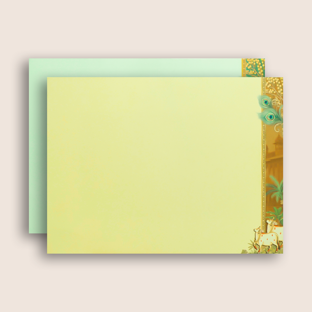 Blue Lord Krishna Door Style Wedding Card - KAA05430