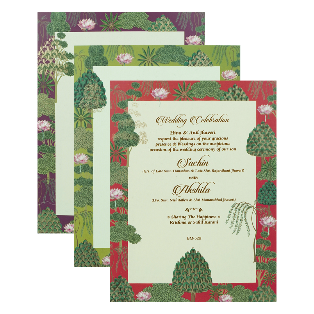 Pastel Green Floral Forest Padded Wedding Card-KBM05290