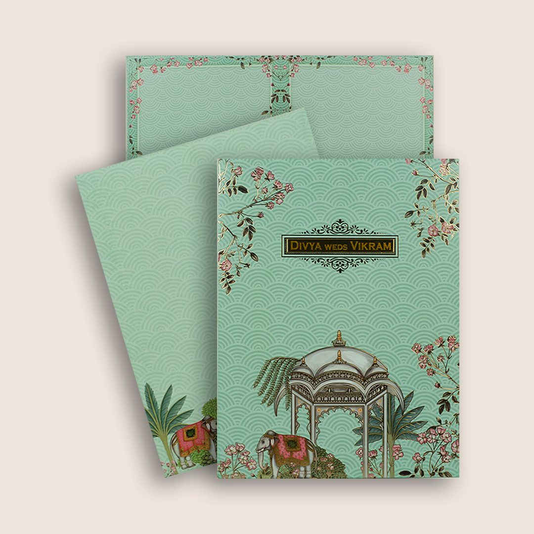 Green Floral Palace Invitation Card - KNKC4077