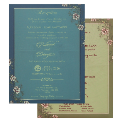 Pink Floral Palace Padded Wedding Card-KJTS1734