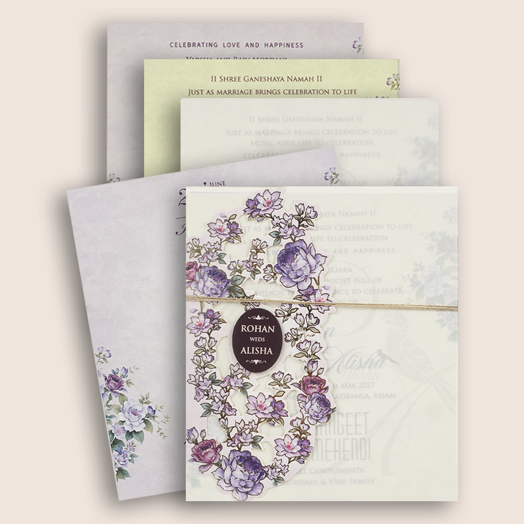 Lavender Floral Laser Cut Wedding Card - KFR17260