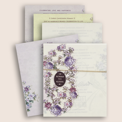 Lavender Floral Laser Cut Wedding Card - KFR17260