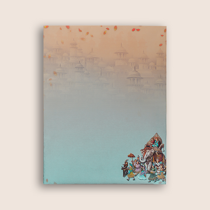 Blue Royal Elephant Baraat Wedding Card - KAA05170