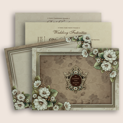 Pastel Brown Floral Padded Invitation Card - KRE28740