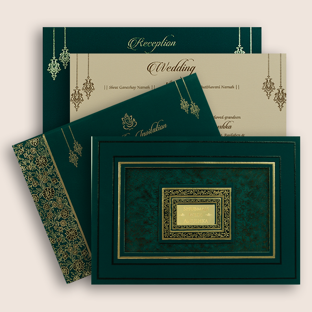 Teal Blue Floral Padded Wedding Invitation - KRB10451