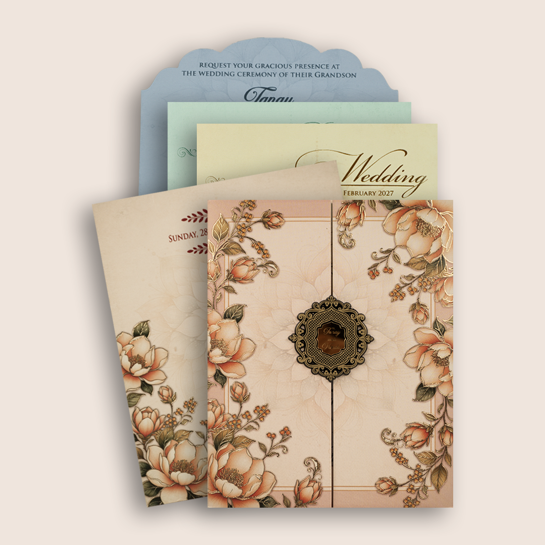 Peach Floral Door Style Wedding Card - KPR07230