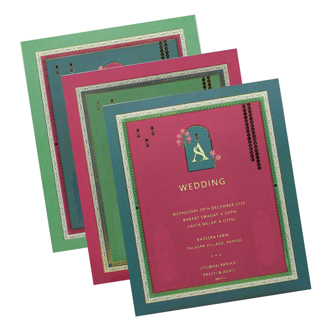 Blue Royal Arched Door Padded Wedding Card-KBM05130