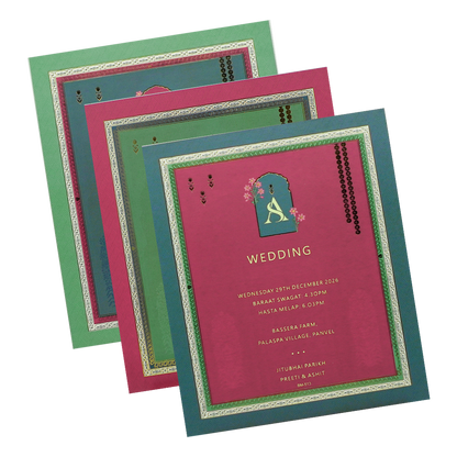 Blue Royal Arched Door Padded Wedding Card-KBM05130