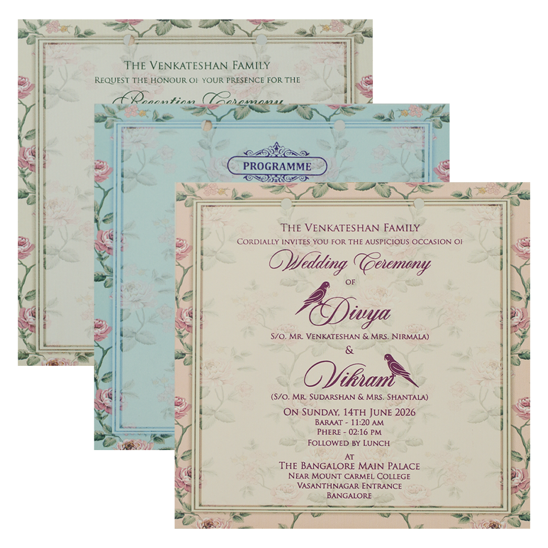 Blue Floral MDF Wedding Card Design-KNKO7602