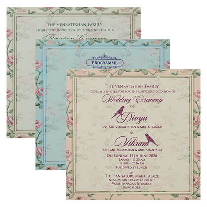 Blue Floral MDF Wedding Card Design-KNKO7602
