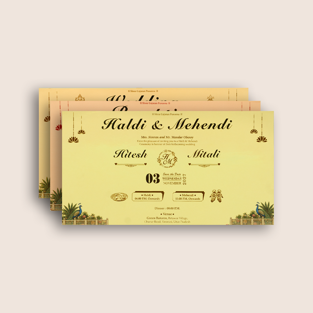 Beige Bride Groom Padded Wedding Invitation Card - KSH27100