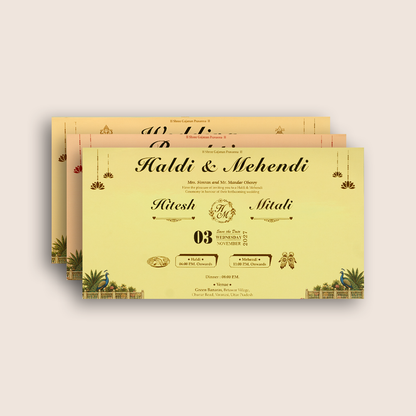 Beige Bride Groom Padded Wedding Invitation Card - KSH27100