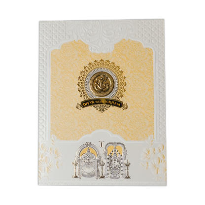 Yellow Embossed Balaji Padded  Wedding Card-KNMS9310
