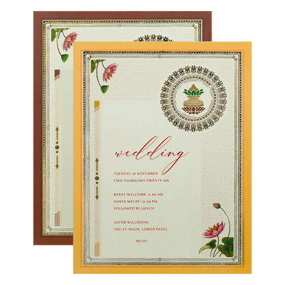 Maroon Ganesha Motif Padded Wedding Card-KBM05240