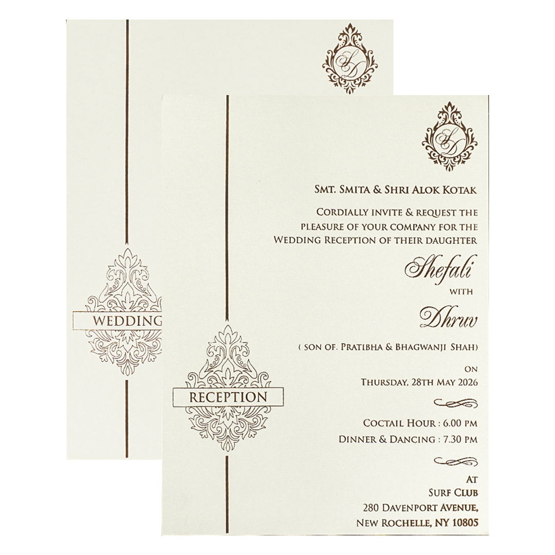White Ganesha Embossed Padded Wedding Card-KRE28160