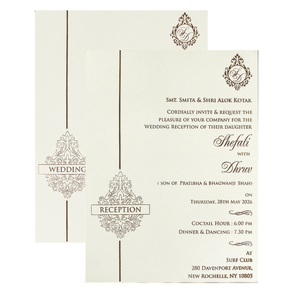 White Ganesha Embossed Padded Wedding Card-KRE28160