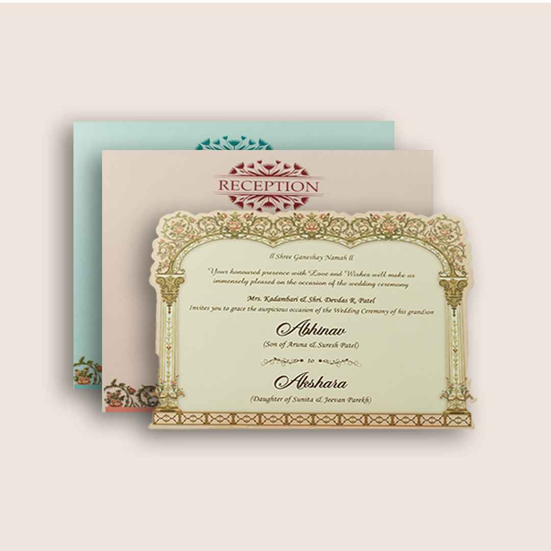 Light Peach Ganesha Padded Wedding Card - KPR026010