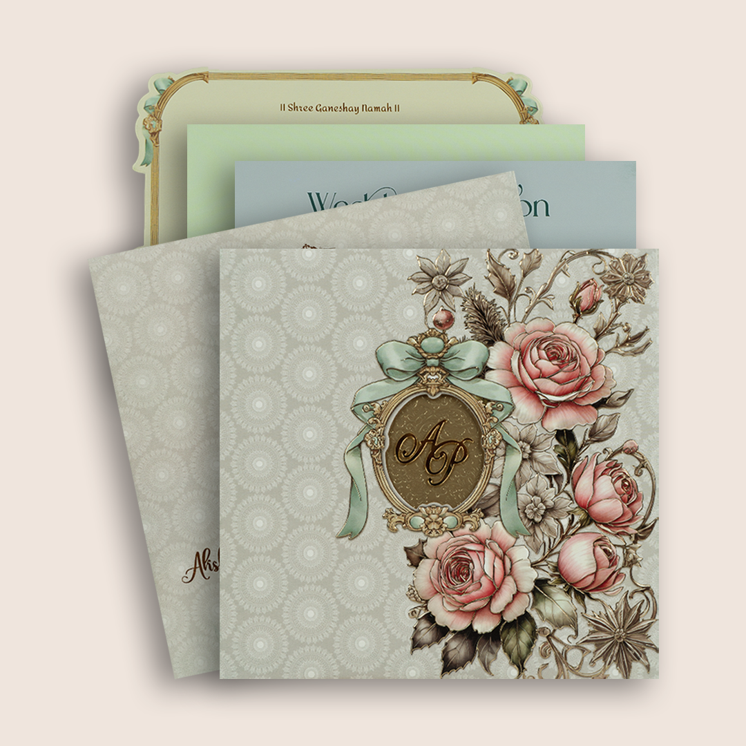Grey Embossed Floral Padded Marriage Card - KPR026080