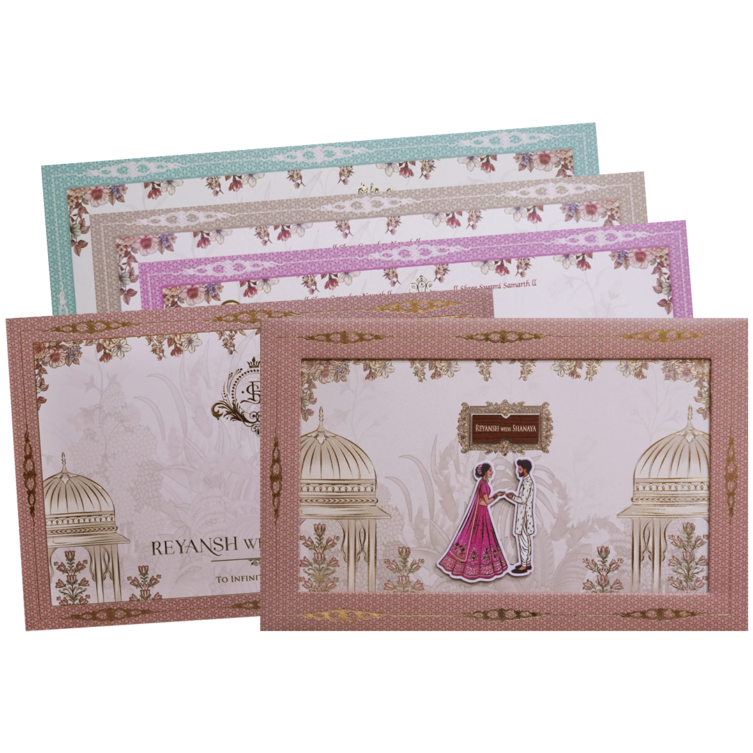 Royal Pink Couple Padded Wedding Card - KVN07690