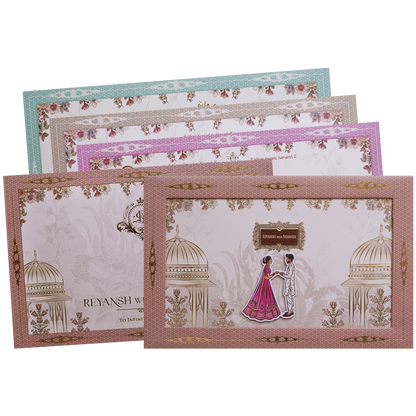 Royal Pink Couple Padded Wedding Card - KVN07690