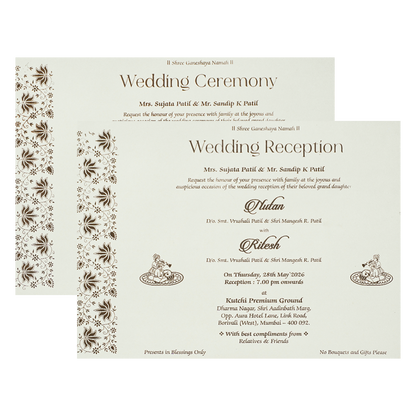 White Gold Embossed Floral Padded Wedding Card-KRE27400