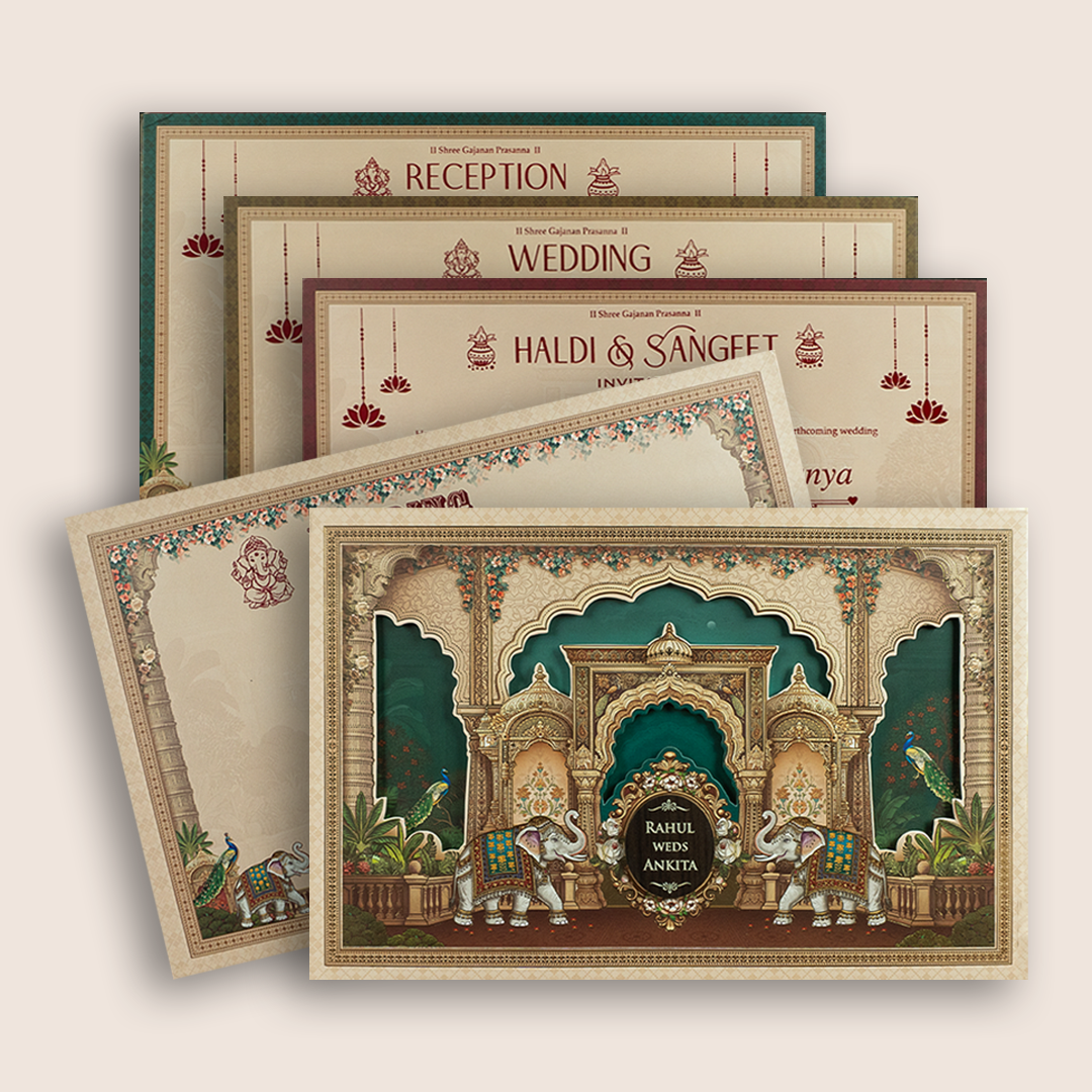 Peach Royal Elephant Padded Marriage Wedding Invitation - KSH18280