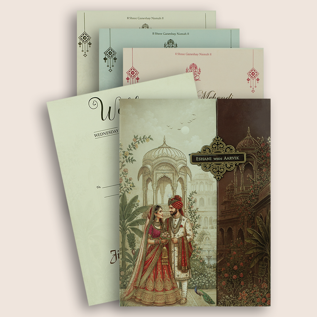 Beige Bride Groom Door Style Padded Wedding Card - KSH18830
