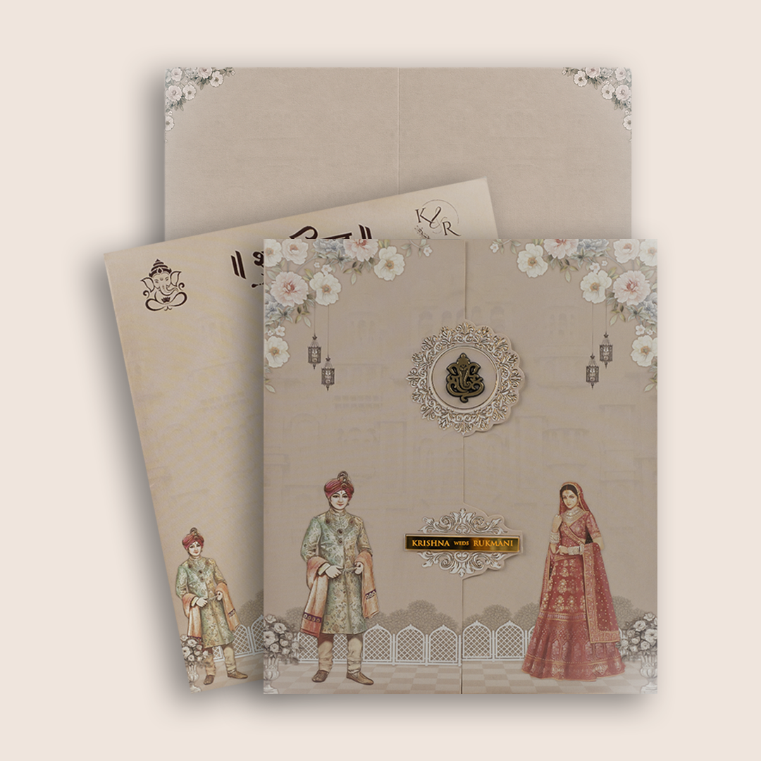 Pink Floral Bride Groom Door Style Wedding Card - KJTS1868
