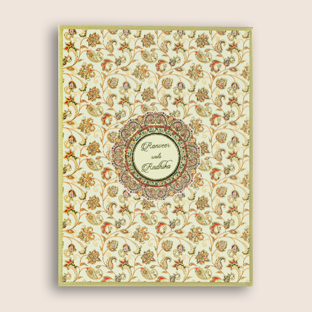 Cream Floral Pattern Padded Wedding Card - KAA05790