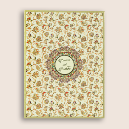 Cream Floral Pattern Padded Wedding Card - KAA05790
