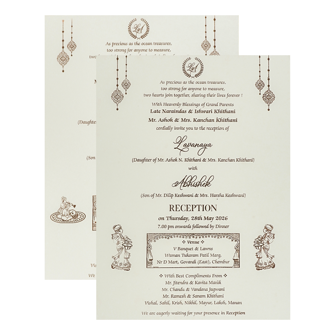 White Arch Ganesha Padded Wedding Card-KRE27510