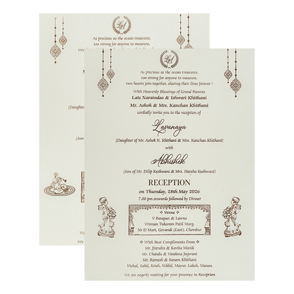 White Arch Ganesha Padded Wedding Card-KRE27510