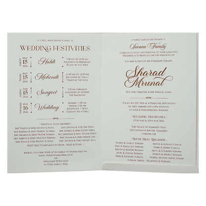 White Ganesha Procession Wedding card-KRE28640