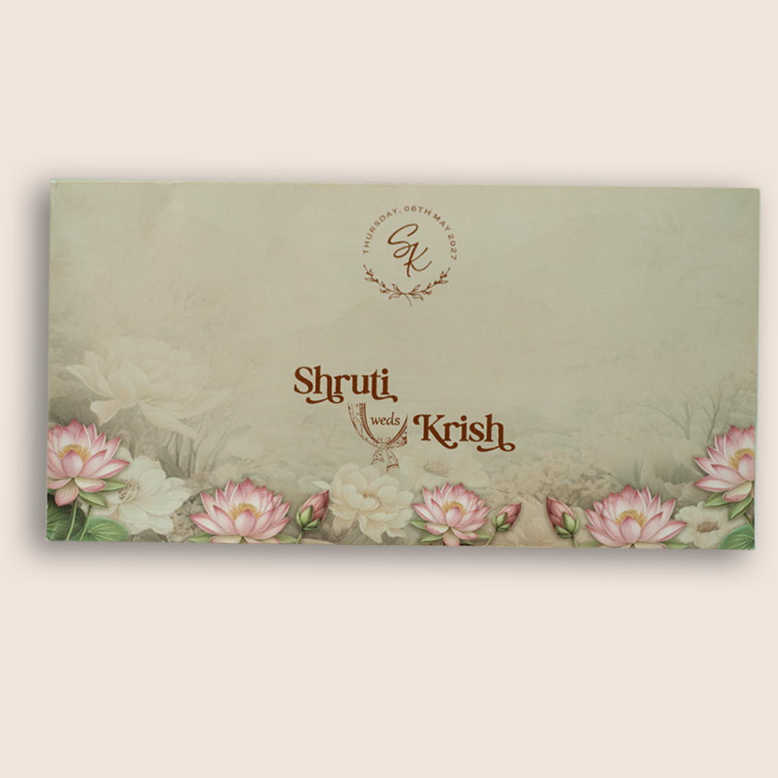 Grey Embossed Lotus Flower Wedding Invitation - KVN08030