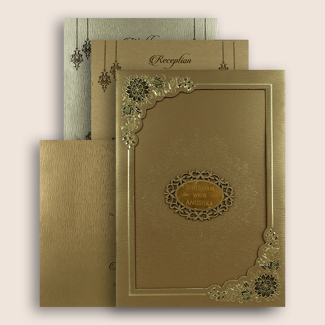 Gold Floral Laser Cut Padded Invitation Card - KRB09670