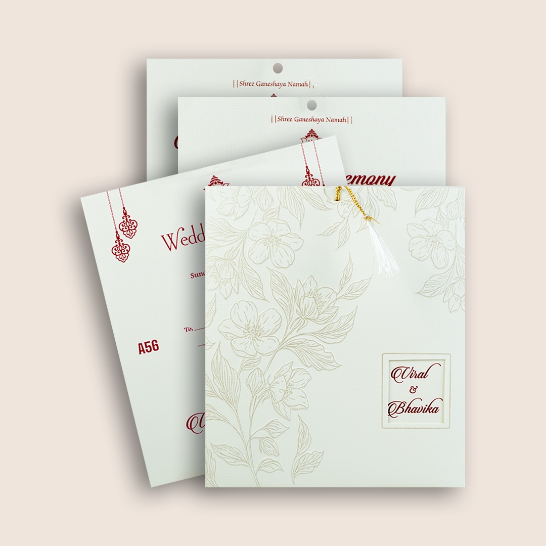 White Embossed Floral Wedding Invitation - KMARA560