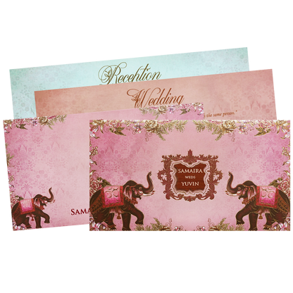 Pink Royal Elephant Floral Padded Wedding Card - KVN07470
