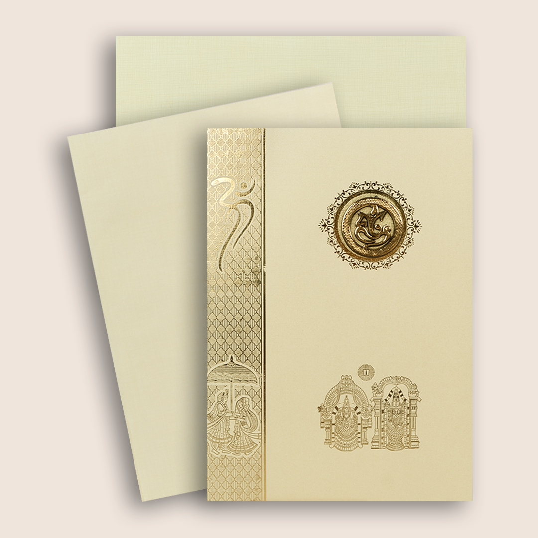 Cream Balaji Padmavathi Invitation Card - KNCP817C