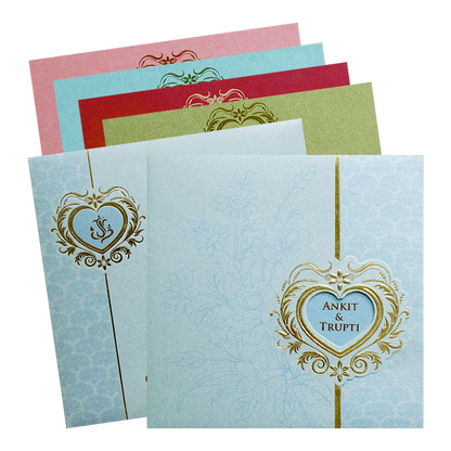Blue Heart Motif Floral Wedding Invitation Card-KPR06220