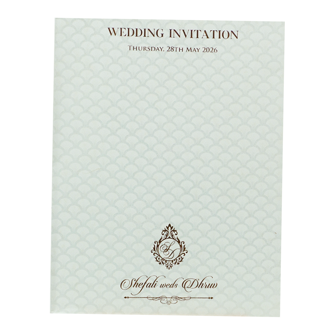 White Embossed Royal Elephant Wedding Card-KRE28420